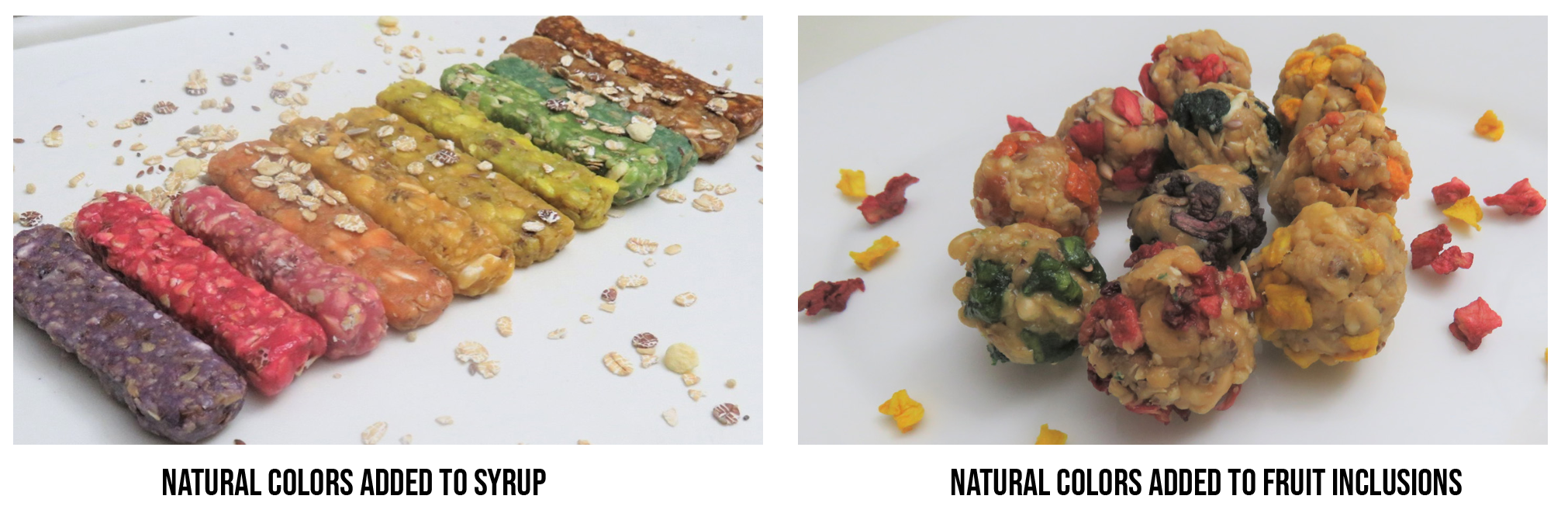 Natural colors added to granola bars in two different ways