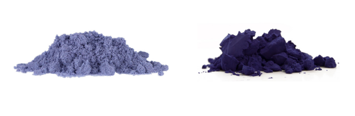 Low hue powder (left) and  high hue powder (right).