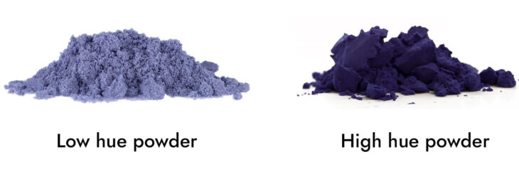 Low hue vs high hue purple powders