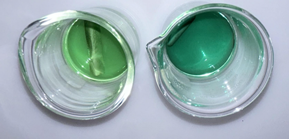 Two samples of green natural colours.